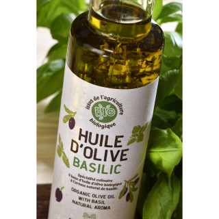 Huile d’olive extra vierge basilic BIO - Bouteille 250ml