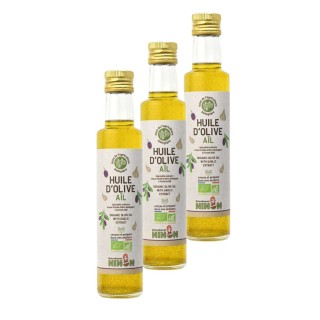 Lot 3x Huile d’olive extra vierge ail BIO - Bouteille 250ml