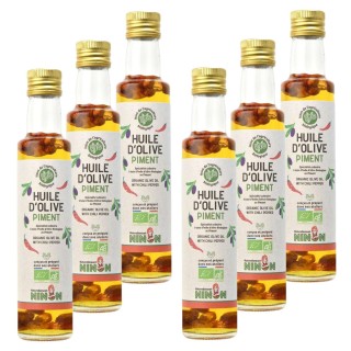 Lot 6x Huile d’olive extra vierge piment BIO - Bouteille 250ml