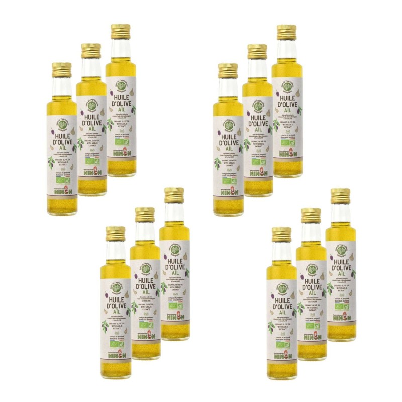 Lot 12x Huile d’olive extra vierge ail BIO - Bouteille 250ml