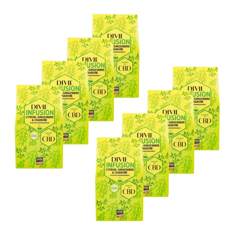 Lot 8x Infusion citron, gingembre et chanvre BIO - 20 sachets - Boîte 352g