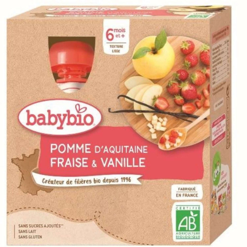 Gourde pomme, fraise et vanille BIO - 4x90g - Pack 360g