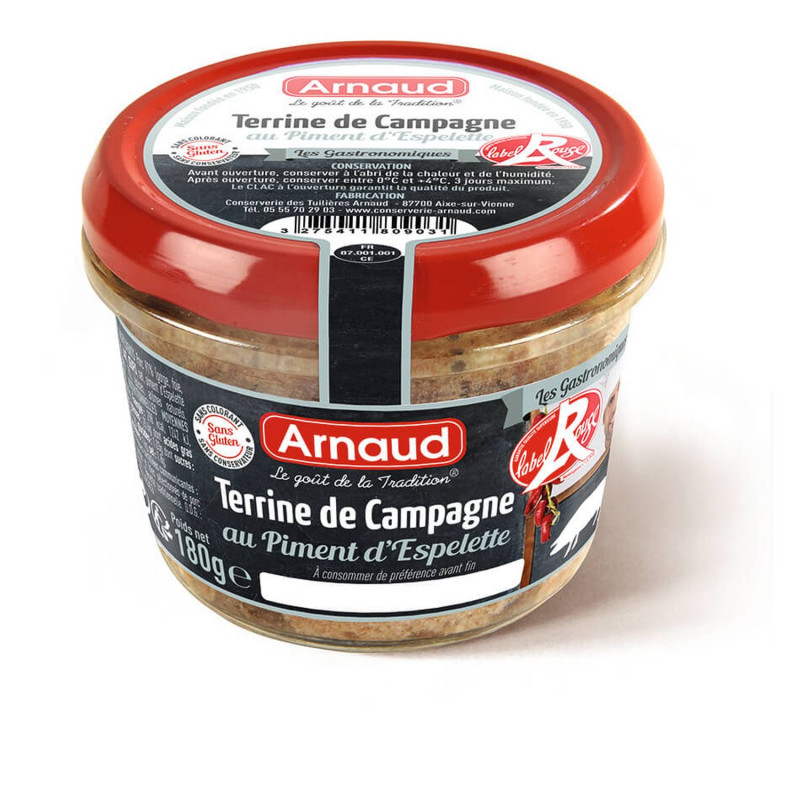 Terrine de campagne au piment d'Espelette - Label Rouge - Bocal 180g