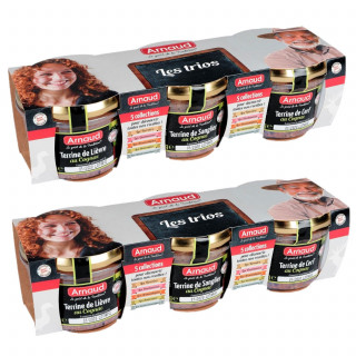 Lot 2x Assortiment de terrines au Cognac (lièvre, sanglier et cerf) - Bocal 3 x 180g