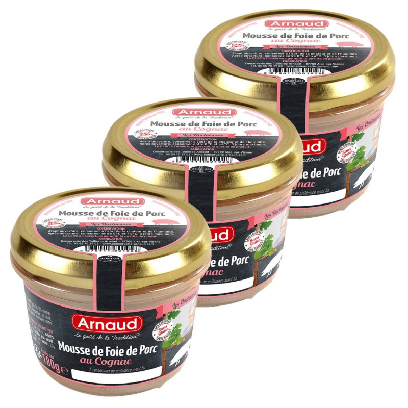 Lot 3x Mousse de foie de porc au cognac - Bocal 180g