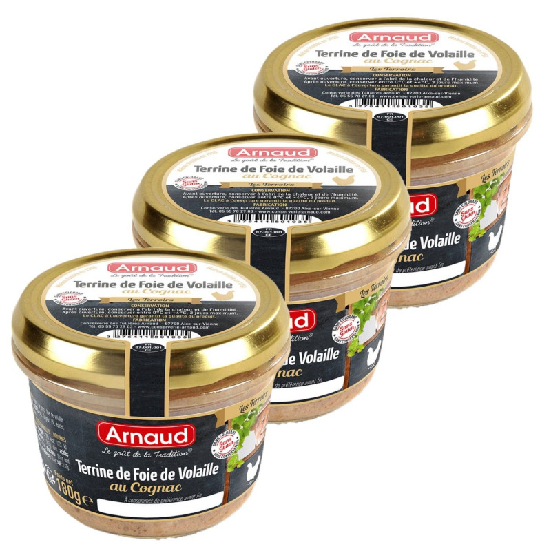 Lot 3x Terrine de foie de volaille au Cognac - Bocal 180g