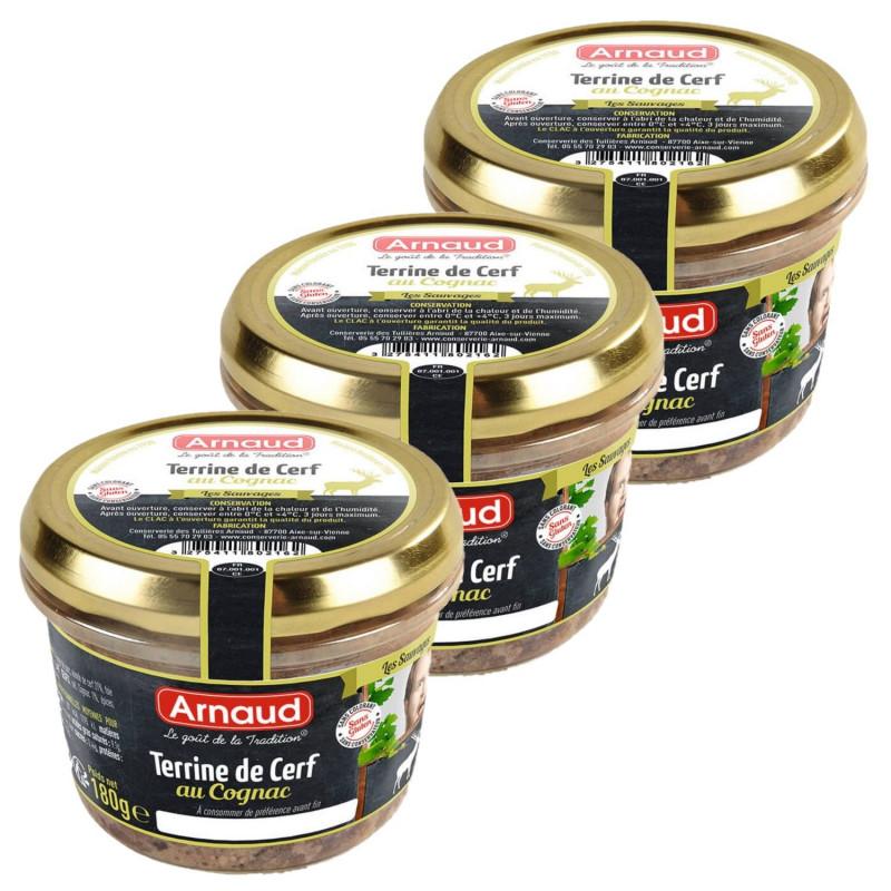 Lot 3x Terrine de cerf au Cognac - Bocal 180g