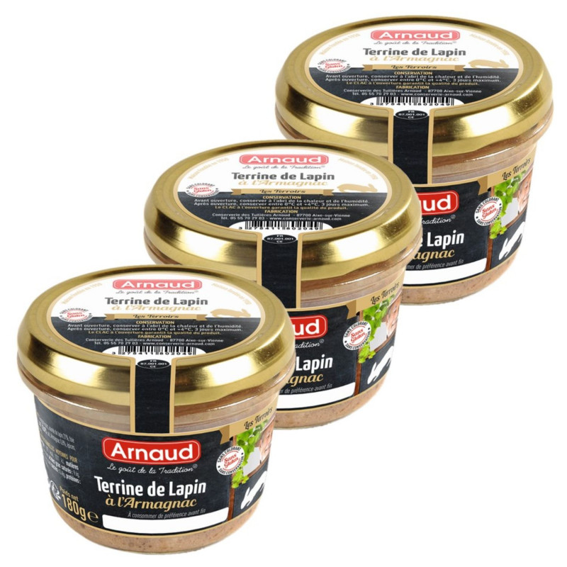 Lot 3x Terrine de lapin à l'Armagnac - Bocal 180g