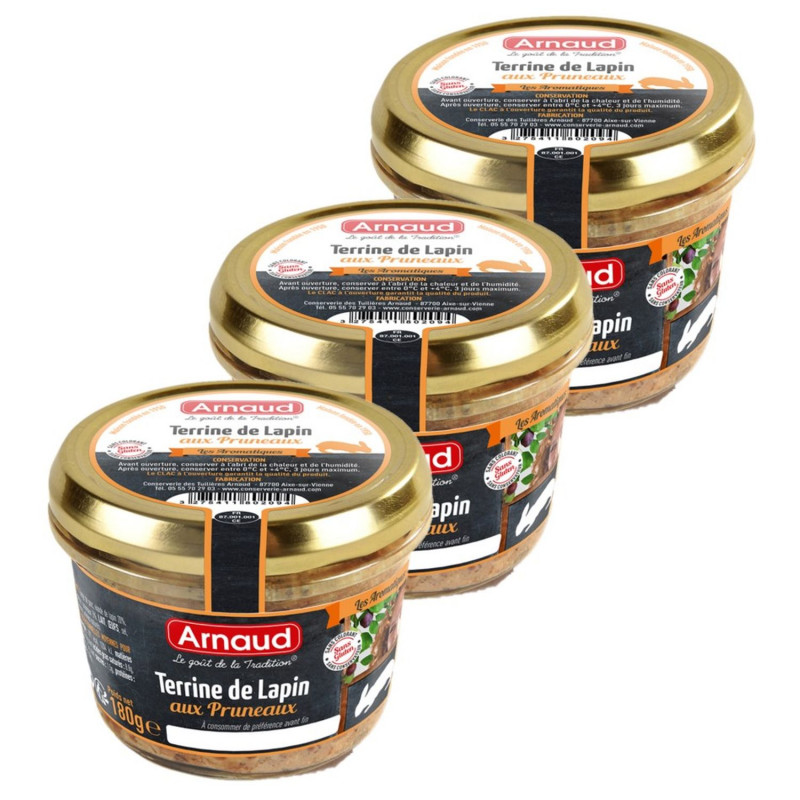 Lot 3x Terrine de lapin aux pruneaux - Bocal 180g