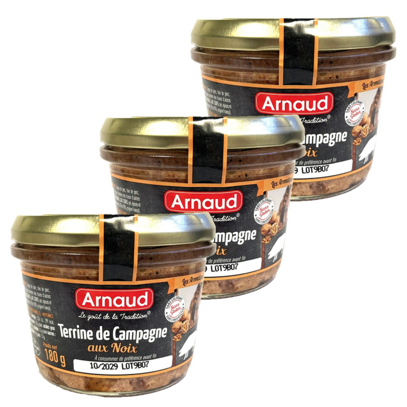 Lot 3x Terrine de campagne aux noix - Bocal 180g