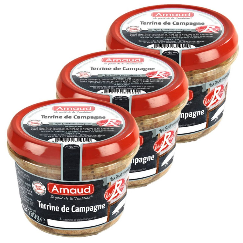 Lot 3x Terrine de campagne - Label Rouge - Bocal 180g
