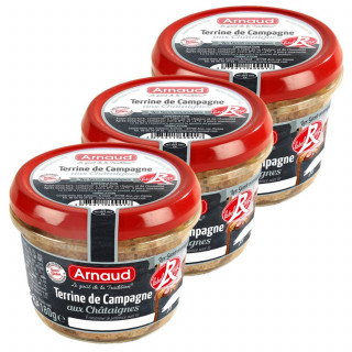 Lot 3x Terrine de campagne aux châtaignes - Label Rouge - Bocal 180g