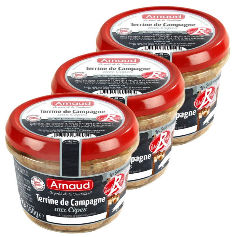 Lot 3x Terrine de campagne aux cèpes - Label Rouge - Bocal 180g