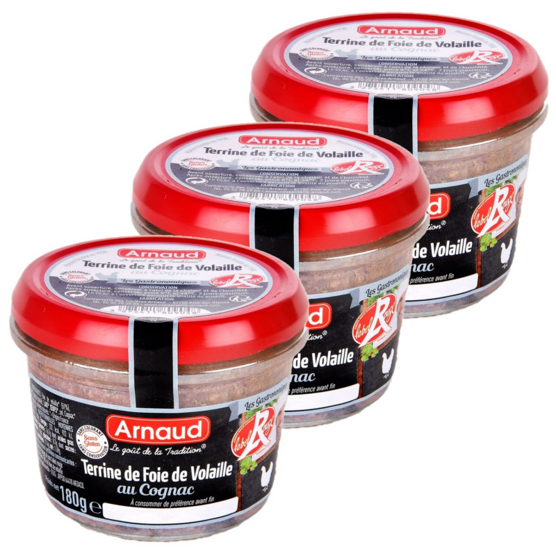 Lot 3x Terrine de foie de volaille au Cognac - Label Rouge - Bocal 180g