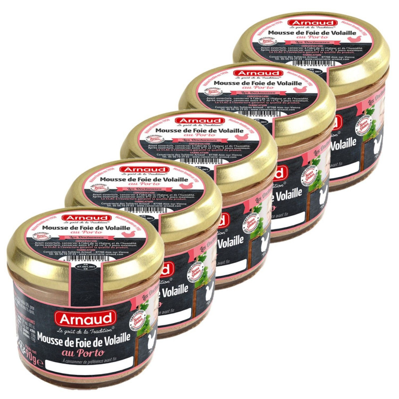 Lot 5x Mousse de foie de volaille au Porto - Bocal 90g