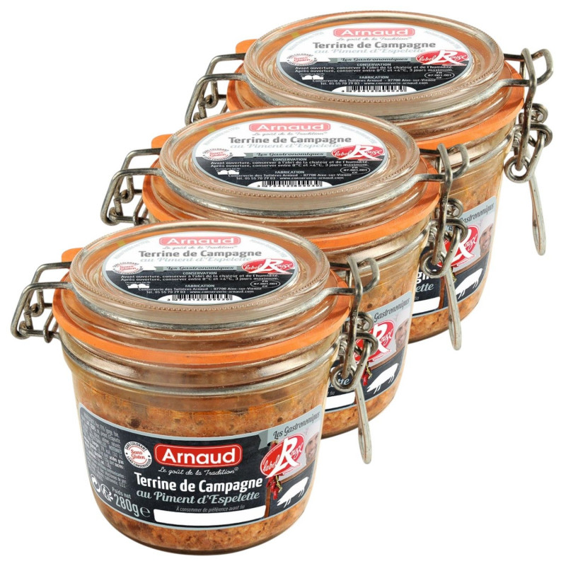 Lot 3x Terrine de campagne au piment d'Espelette - Label Rouge - Bocal 180g