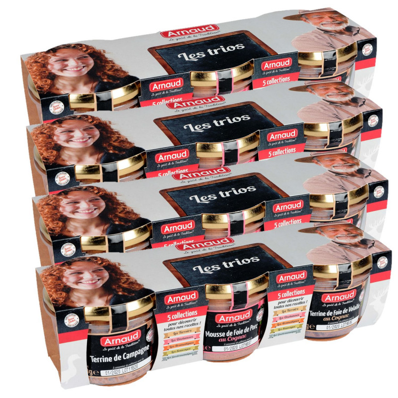 Lot 4x Terrine de campagne + Mousse de foie de porc au Cognac + Terrine de foie de volaille au Cognac - Bocal 3 x 180g