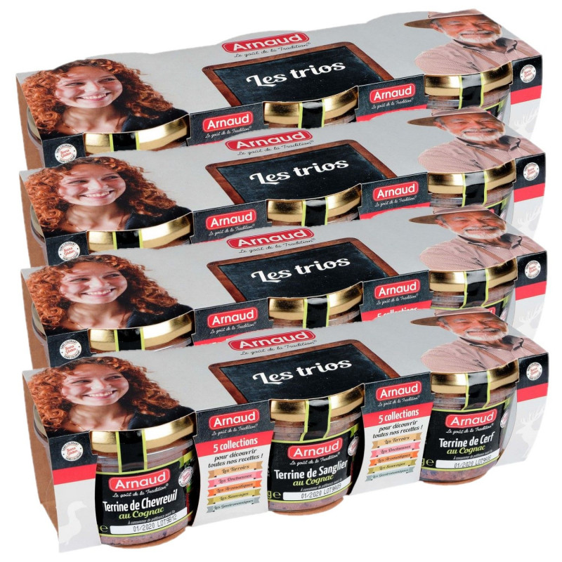 Lot 4x Assortiment de terrines au Cognac (chevreuil, sanglier et cerf) - Bocal 3 x 180g