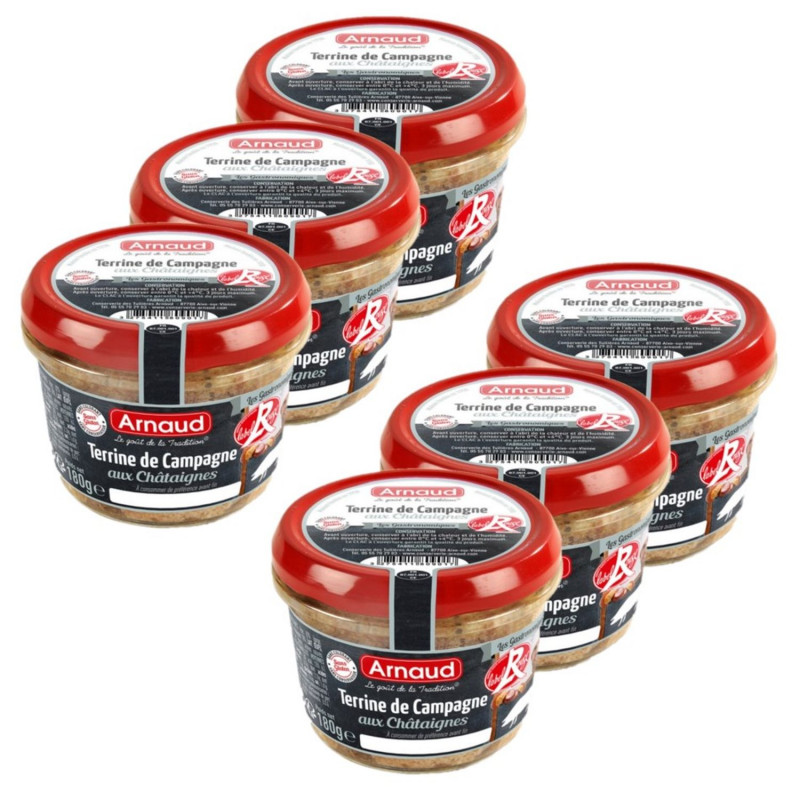 Lot 6x Terrine de campagne aux châtaignes - Label Rouge - Bocal 180g