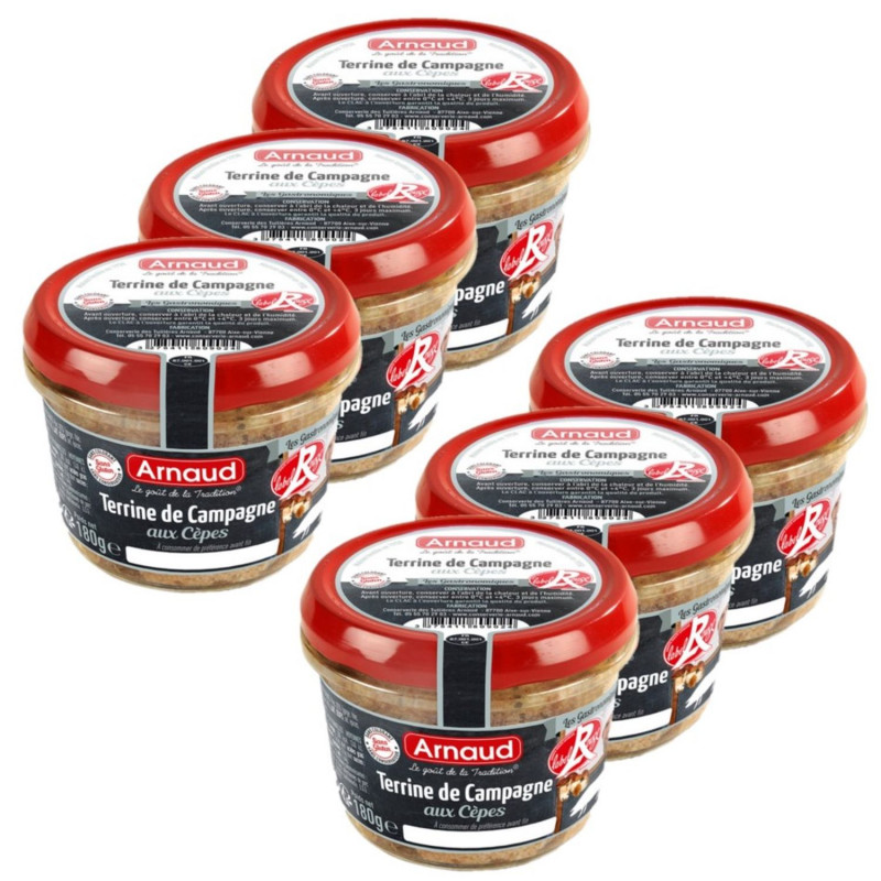 Lot 6x Terrine de campagne aux cèpes - Label Rouge - Bocal 180g