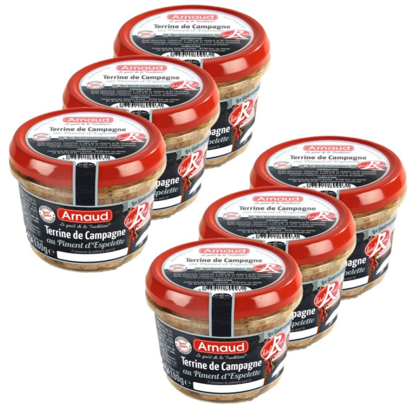 Lot 6x Terrine de campagne au piment d'Espelette - Label Rouge - Bocal 180g