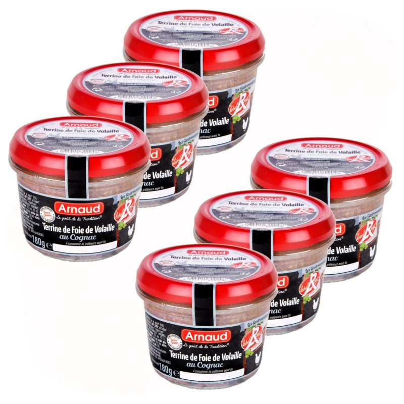 Lot 6x Terrine de foie de volaille au Cognac - Label Rouge - Bocal 180g