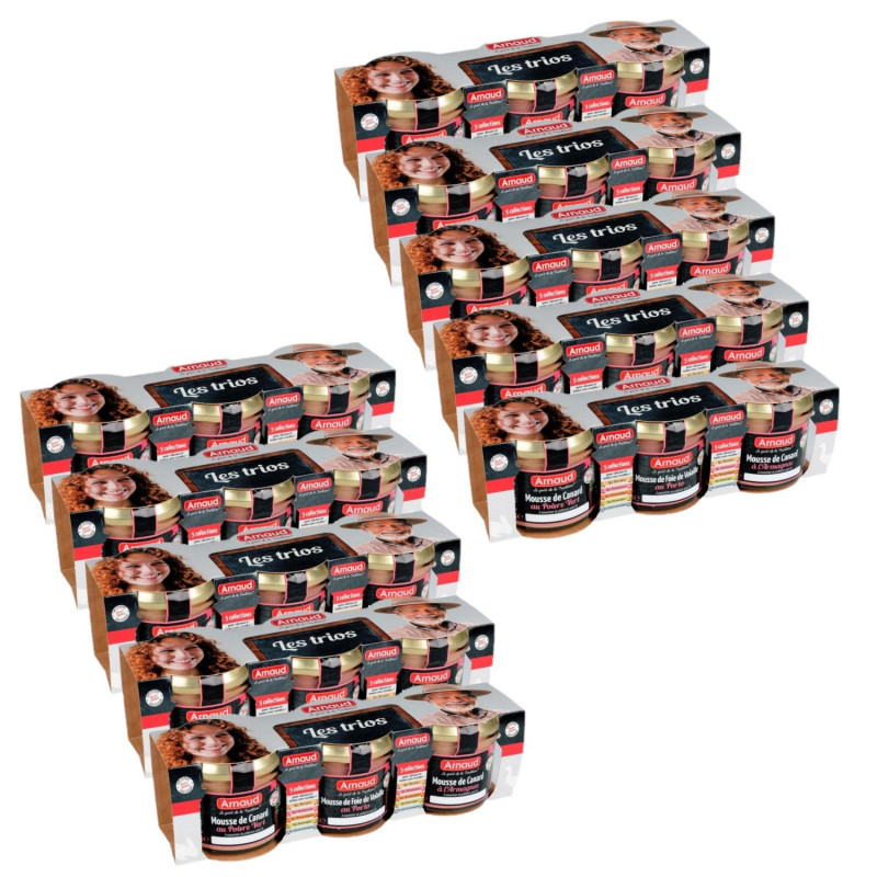 Lot 10x Mousse de canard au poivre vert + Mousse de foie de volaille au Porto + Mousse de canard à l'Armagnac - 3 x 90g
