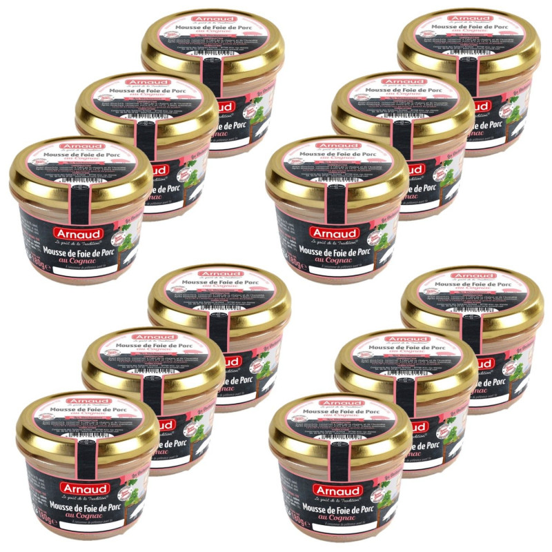 Lot 12x Mousse de foie de porc au cognac - Bocal 180g