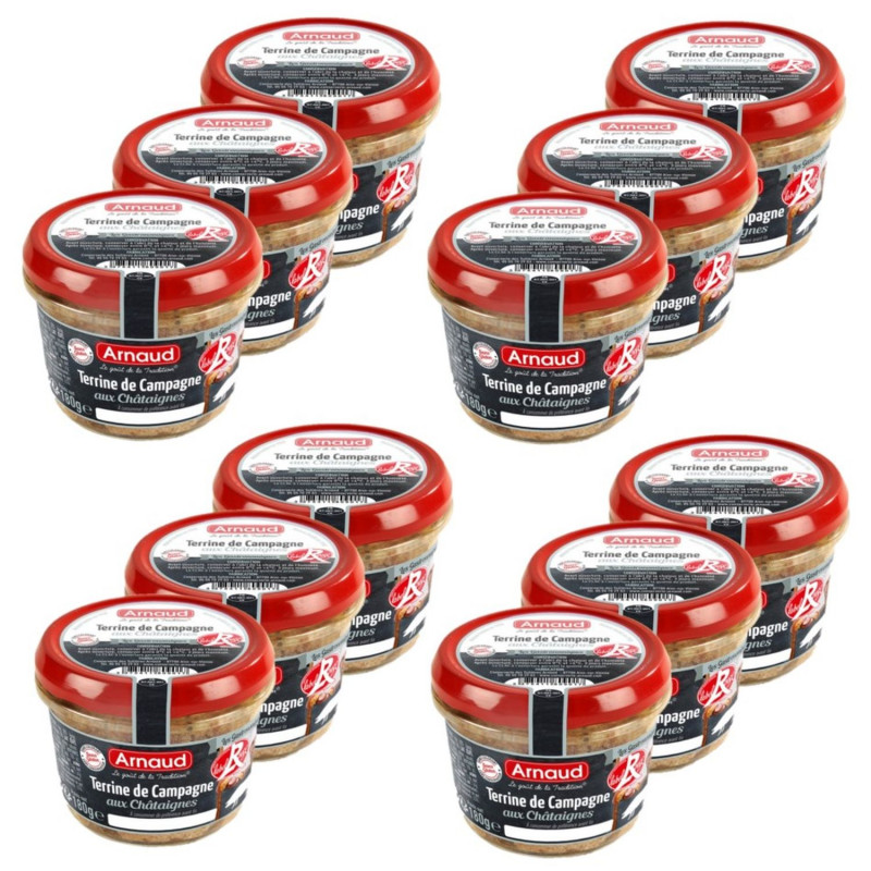 Lot 12x Terrine de campagne aux châtaignes - Label Rouge - Bocal 180g