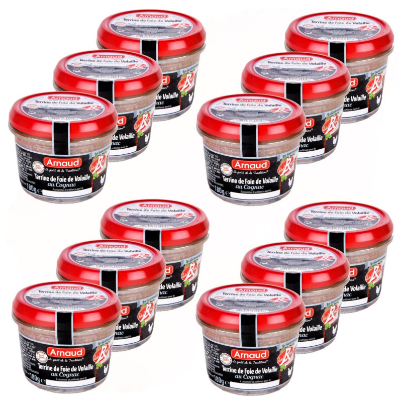 Lot 12x Terrine de foie de volaille au Cognac - Label Rouge - Bocal 180g