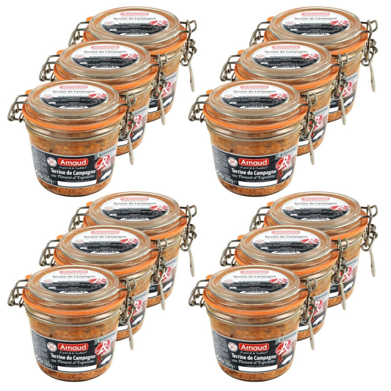 Lot 12x Terrine de campagne au piment d'Espelette - Label Rouge - Bocal 180g