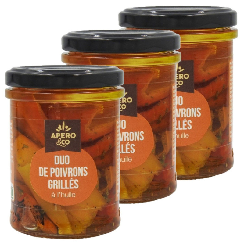 Lot 3x Duo de poivrons grillés à l'huile - Bocal 180g