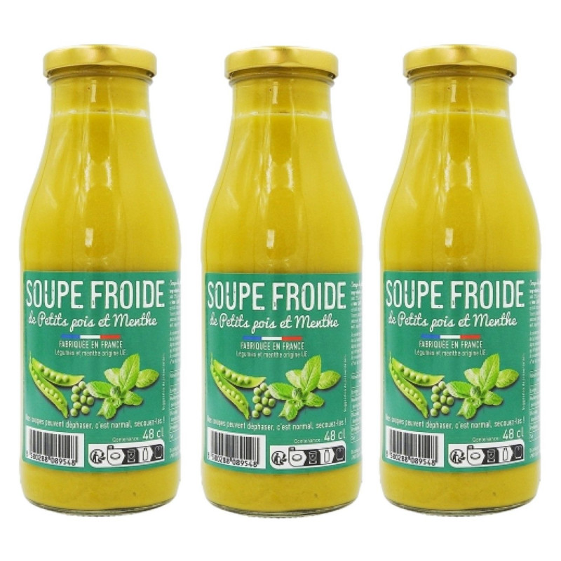 Lot 3x Soupe froide de petits pois et menthe - Bouteille 480ml