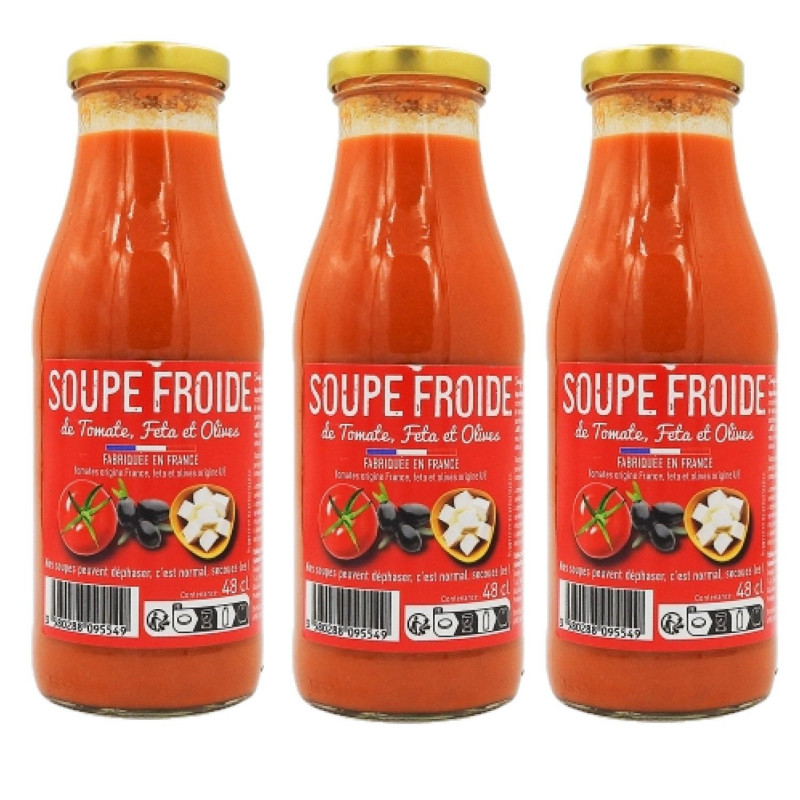 Lot 3x Soupe froide de tomates, feta et olives - Bouteille 480ml