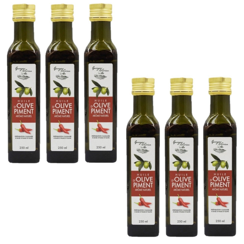 Lot 6x Huile d'olive au piment - Bouteille 250ml