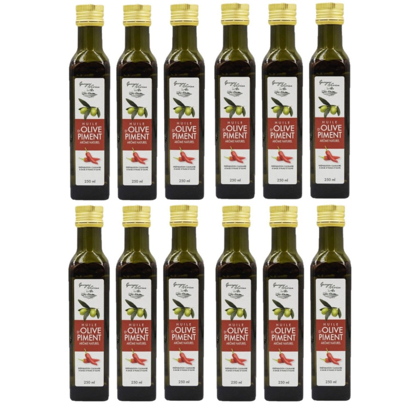 Lot 12x Huile d'olive au piment - Bouteille 250ml