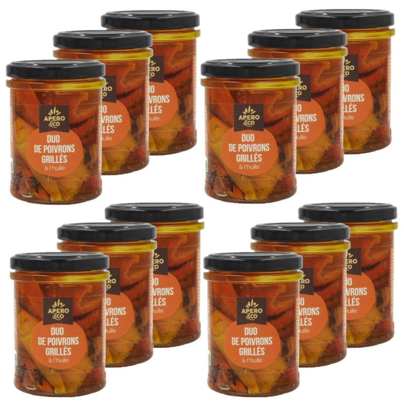 Lot 12x Duo de poivrons grillés à l'huile - Bocal 180g