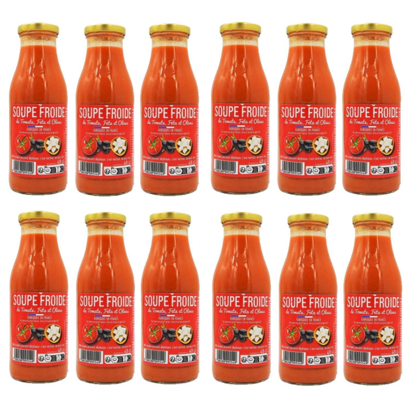 Lot 12x Soupe froide de tomates, feta et olives - Bouteille 480ml