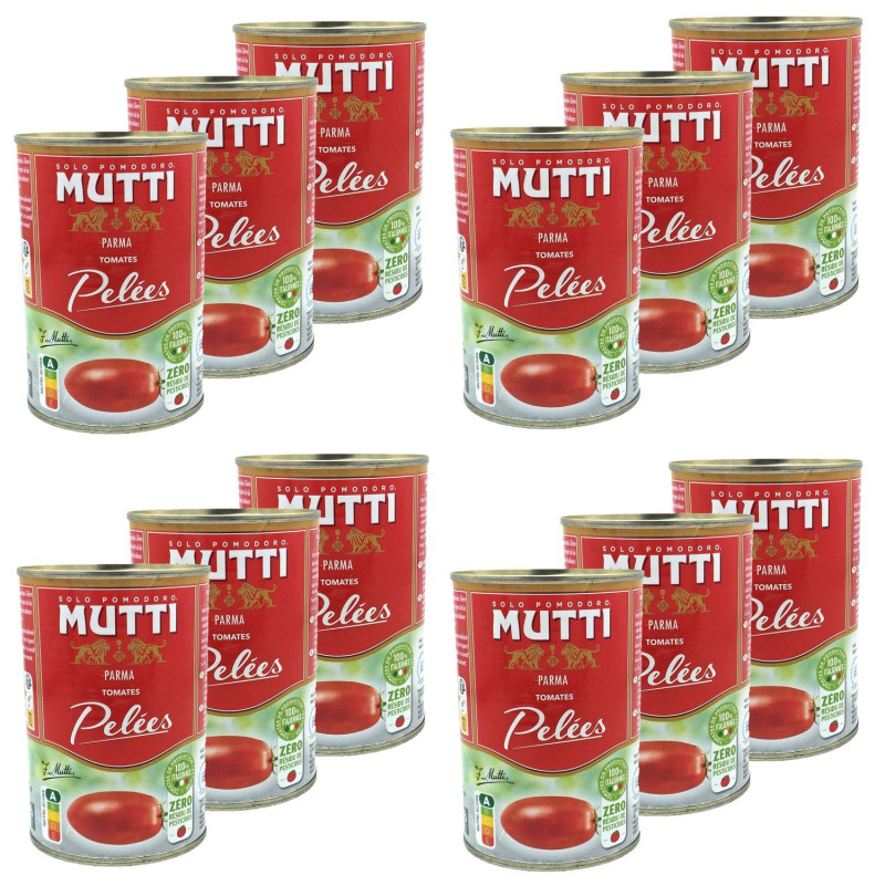 Lot 12x Tomates pelées - Zéro résidu de pesticides - Conserve 400g