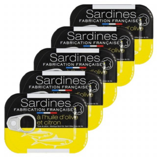 Lot 5x Sardines à l'huile d'olive et au citron - Conserve 115g
