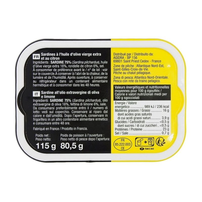 Lot 5x Sardines à l'huile d'olive et au citron - Conserve 115g