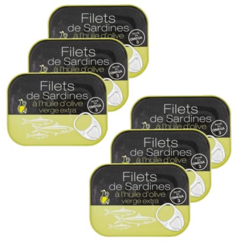 Lot 6x Filets de sardines à l'huile d'olive vierge extra - Conserve 100g