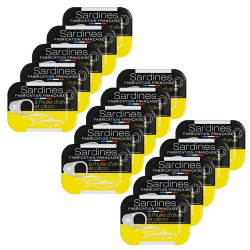 Lot 15x Sardines à l'huile d'olive et au citron - Conserve 115g