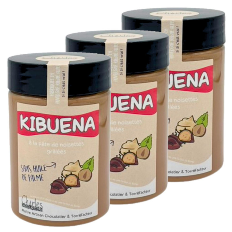 Lot 3x Pâte à tartiner à la crème de noisettes Kibuena - Pot 280g