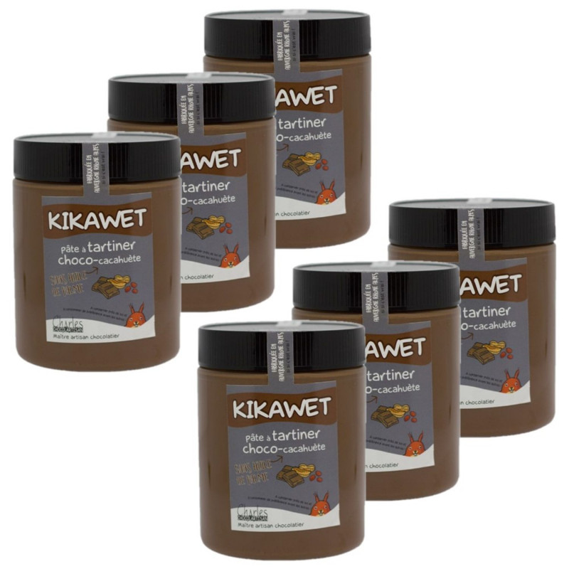 Lot 6x Pâte à tartiner chocolat cacahuète Kikawet - Pot 570g