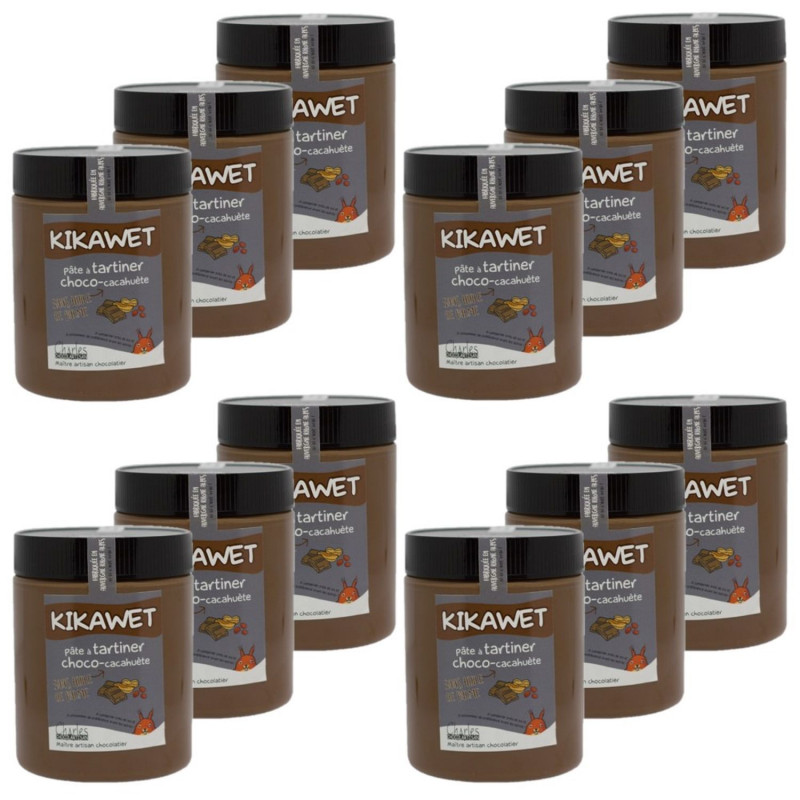 Lot 12x Pâte à tartiner chocolat cacahuète Kikawet - Pot 570g
