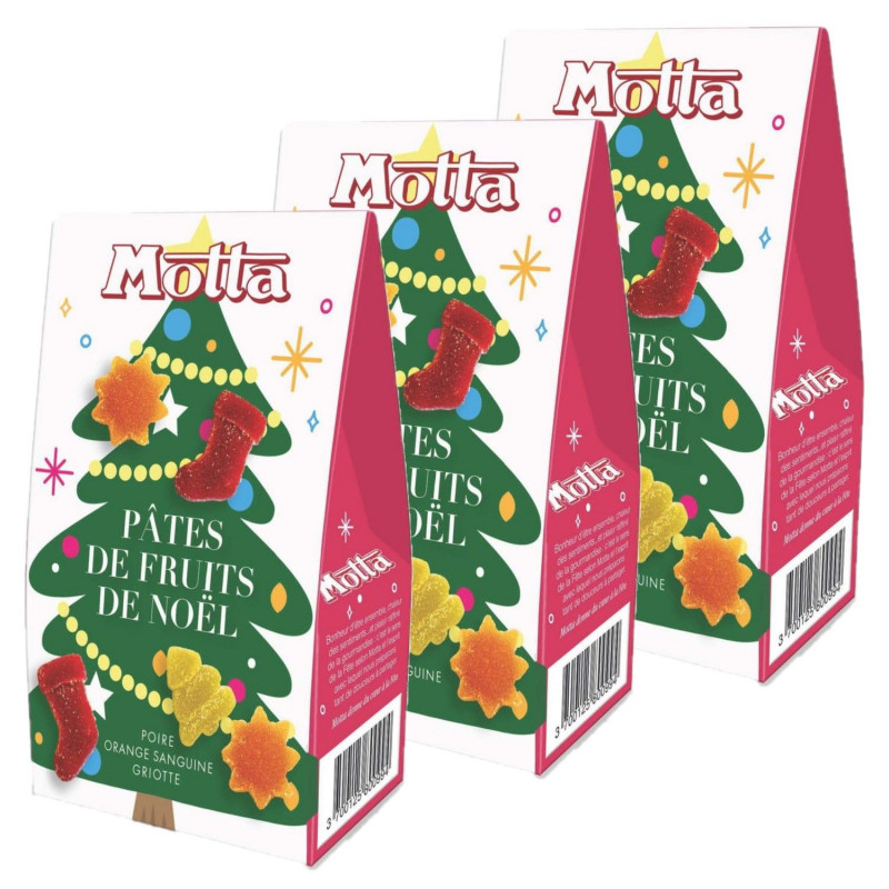 Lot 3x Pâtes de fruits Les Décors de Noël - Poires, griottes, orange sanguine - Boîte 180g