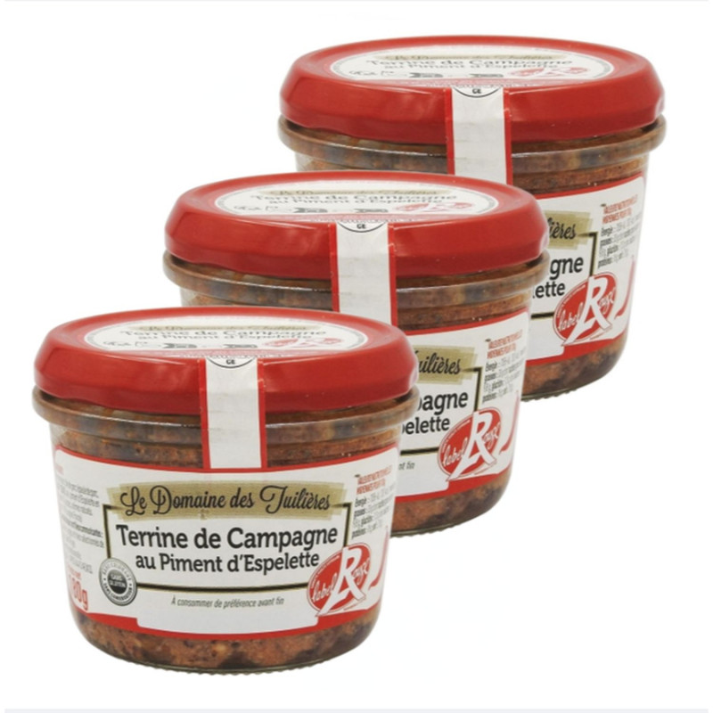 Lot 3x Terrine de campagne au piment d'Espelette - Pot 180g