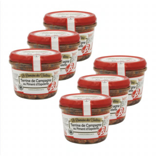 Lot 6x Terrine de campagne au piment d'Espelette - Pot 180g