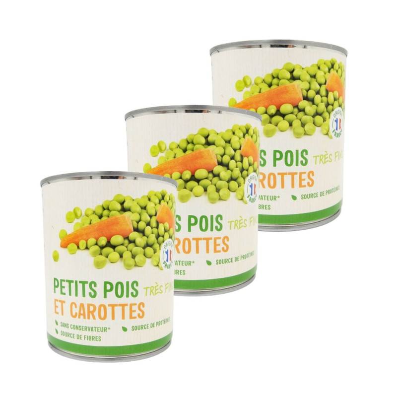 Lot 3x Petits pois très fins et carottes - Conserve 800g